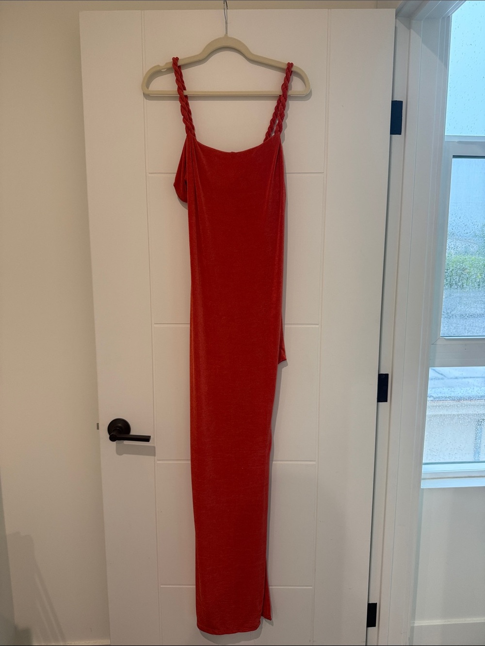 Oh Polly Red Braided-Strap Velvet Maxi Dress